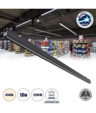 GLOBOSTAR® OFFICE 61024 Μοντέρνο Γραμμικό Επεκτεινόμενο Φωτιστικό Οροφής LED 18W 2200lm 120° AC 220-240V IP20 Φυσικό Λευκό 4500K - Lumileds SMD Chip - Μαύρο Ματ - Μ120 x Π2 x Υ4cm - 3 Χρόνια Εγγύηση